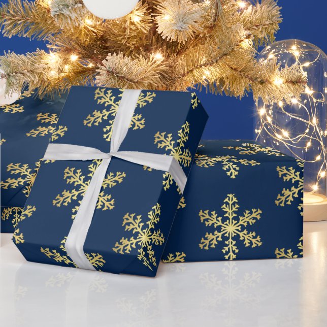Blue Faux Gold Foil Snowflake Winter Wonderland Wrapping Paper (Holidays)