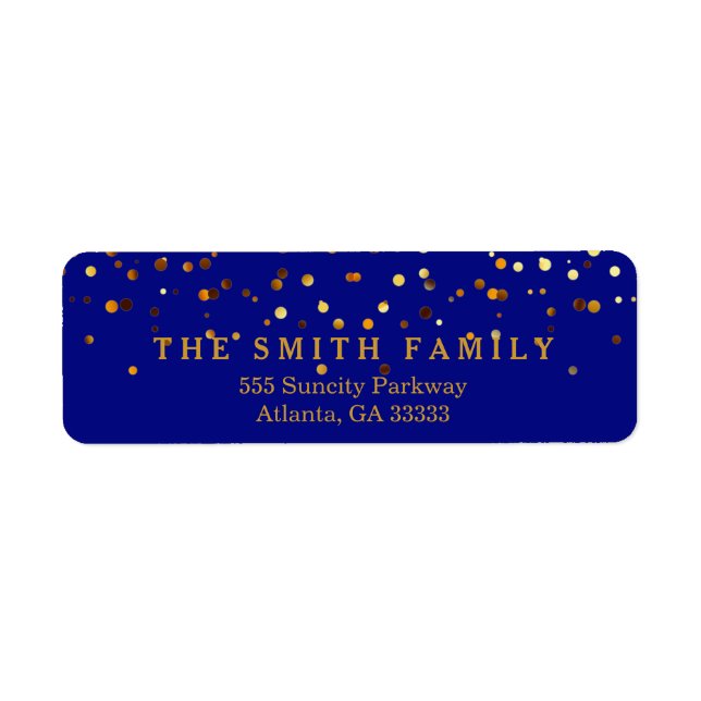 Blue Faux Gold Glitter Foil Confetti Return Address Label (Front)