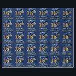 Blue, Faux Gold "HAPPY 16th BIRTHDAY" Wrapping Paper<br><div class="desc">This wrapping paper design features a message like "HAPPY 16th BIRTHDAY",  with the "16th" having a faux/imitation gold appearance. It also features a name that can be customised,  and a blue coloured background. It could perhaps be used when wrapping gifts being given for somebody’s sixteenth birthday. [~Z0000135]</div>