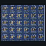 Blue, Faux Gold "HAPPY 18th BIRTHDAY" Wrapping Paper<br><div class="desc">This wrapping paper design features a message like "HAPPY 18th BIRTHDAY",  with the "18th" having a faux/imitation gold appearance. It also features a custom name,  and a blue coloured background. It could perhaps be used when wrapping gifts being given for somebody’s eighteenth birthday. [~Z0000135]</div>
