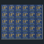 Blue, Faux Gold "HAPPY 18th BIRTHDAY" Wrapping Paper<br><div class="desc">This wrapping paper design features a message like "HAPPY 18th BIRTHDAY",  with the "18th" having a faux/imitation gold appearance. It also features a custom name,  and a blue coloured background. It could perhaps be used when wrapping gifts being given for somebody’s eighteenth birthday. [~Z0000135]</div>