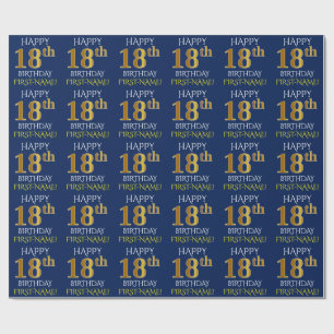 Blue, Faux Gold "HAPPY 18th BIRTHDAY" Wrapping Paper