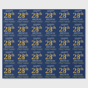 Blue, Faux Gold "HAPPY 28th BIRTHDAY" Wrapping Paper