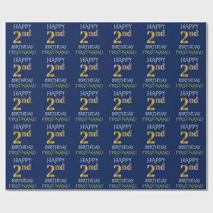 Blue, Faux Gold "HAPPY 2nd BIRTHDAY" Wrapping Paper