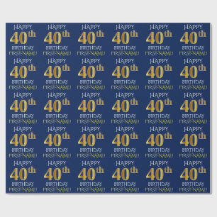 Blue, Faux Gold "HAPPY 40th BIRTHDAY" Wrapping Paper