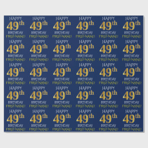 Blue, Faux Gold "HAPPY 49th BIRTHDAY" Wrapping Paper