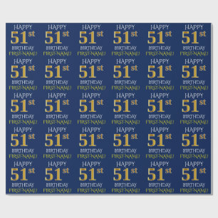 Blue, Faux Gold "HAPPY 51st BIRTHDAY" Wrapping Paper