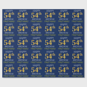 Blue, Faux Gold "HAPPY 54th BIRTHDAY" Wrapping Paper