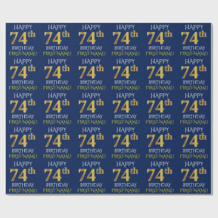 Blue, Faux Gold "HAPPY 74th BIRTHDAY" Wrapping Paper