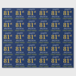 Blue, Faux Gold "HAPPY 81st BIRTHDAY" Wrapping Paper