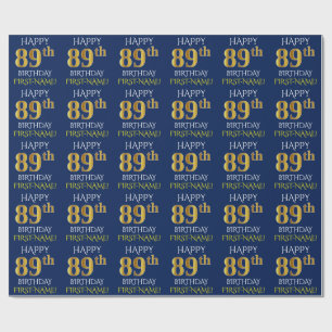 Blue, Faux Gold "HAPPY 89th BIRTHDAY" Wrapping Paper