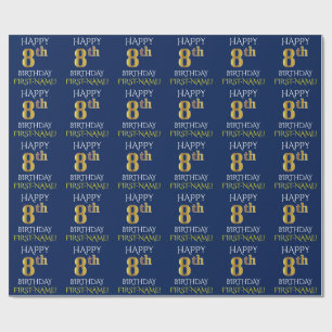 Blue, Faux Gold "HAPPY 8th BIRTHDAY" Wrapping Paper