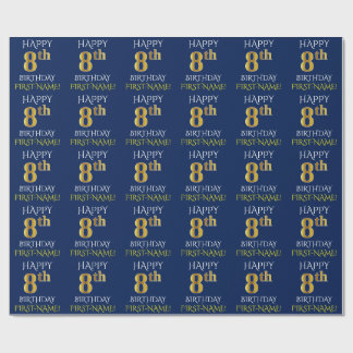 Blue, Faux Gold "HAPPY 8th BIRTHDAY" Wrapping Paper