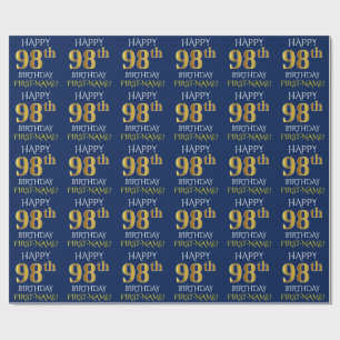Blue, Faux Gold "HAPPY 98th BIRTHDAY" Wrapping Paper