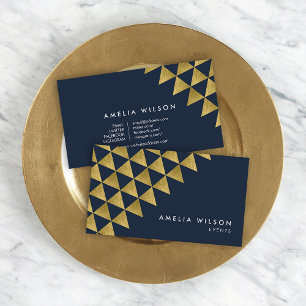 Blue Faux Gold Triangles Events Social Media Business Card
