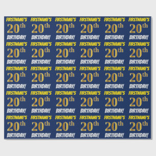 Blue, Faux/Imitation Gold, "20th BIRTHDAY" Wrapping Paper