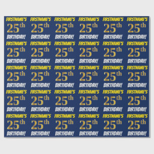 Blue, Faux/Imitation Gold, "25th BIRTHDAY" Wrapping Paper