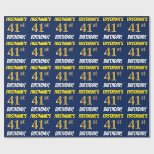 Blue, Faux/Imitation Gold, "41st BIRTHDAY" Wrapping Paper
