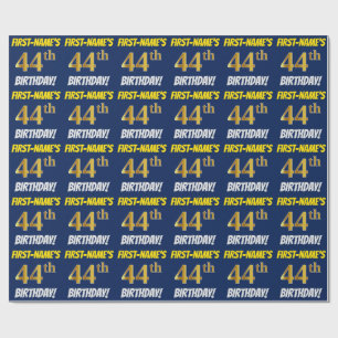 Blue, Faux/Imitation Gold, "44th BIRTHDAY" Wrapping Paper