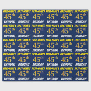 Blue, Faux/Imitation Gold, "45th BIRTHDAY" Wrapping Paper
