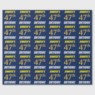 Blue, Faux/Imitation Gold, "47th BIRTHDAY" Wrapping Paper