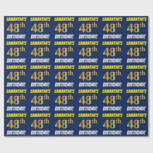 Blue, Faux/Imitation Gold, "48th BIRTHDAY" Wrapping Paper