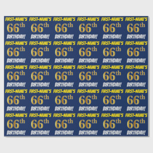 Blue, Faux/Imitation Gold, "66th BIRTHDAY" Wrapping Paper