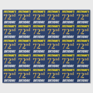 Blue, Faux/Imitation Gold, "72nd BIRTHDAY" Wrapping Paper