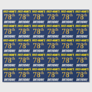 Blue, Faux/Imitation Gold, "78th BIRTHDAY" Wrapping Paper