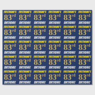 Blue, Faux/Imitation Gold, "83rd BIRTHDAY" Wrapping Paper