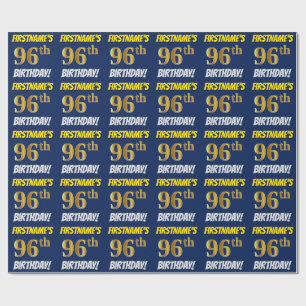 Blue, Faux/Imitation Gold, "96th BIRTHDAY" Wrapping Paper