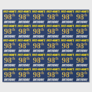 Blue, Faux/Imitation Gold, "98th BIRTHDAY" Wrapping Paper