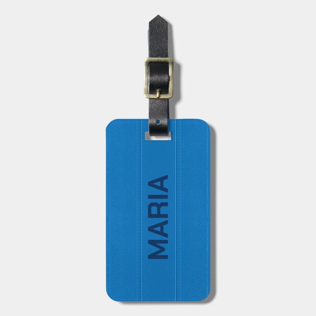 Blue Faux Leather Look Monogram Luggage Tag (Front Vertical)