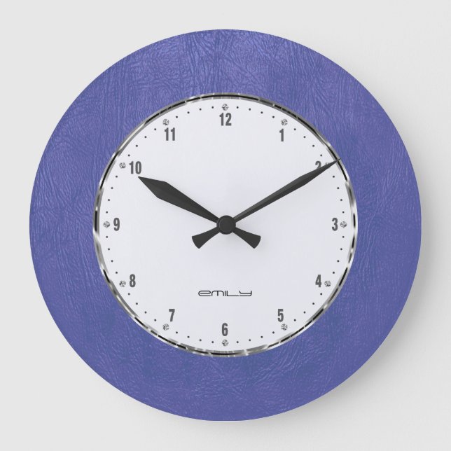 Blue Faux Leather Print Large Clock (Front)