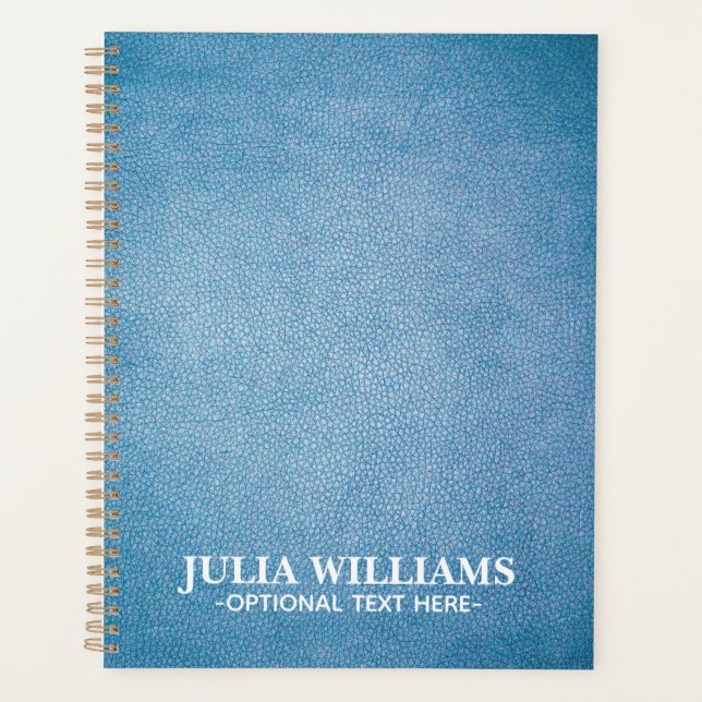 Blue Faux Leather Texture personalised Planner (Front)