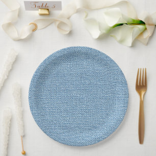 Blue Faux Linen Fabric Elegant Paper Plate
