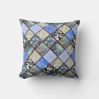 Blue Faux Patchwork Quilting Pattern Cushion