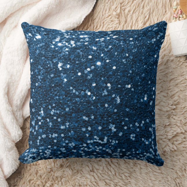 Blue Faux Sequin Glitter Throw Pillow (Blanket)