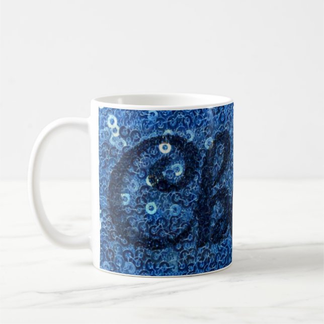 Blue Faux Sequins Cheers Coffee Celebration Mug (Left)