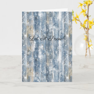 Blue Faux Wood Snow Christmas Card