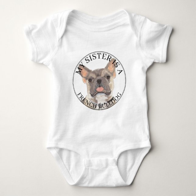 Blue Fawn Tricolor French Bulldog Big Sister Baby Bodysuit (Front)