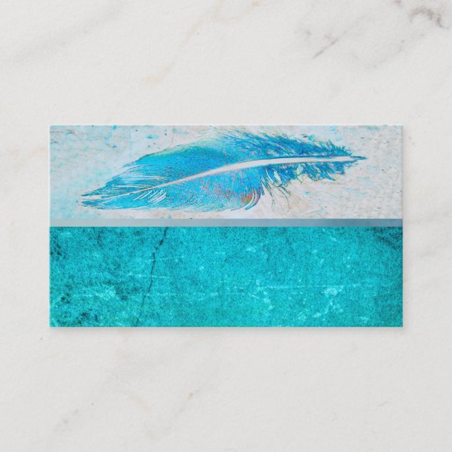 blue feather business card custom template (Front)