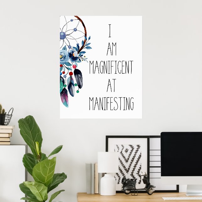  Blue Feather Dreamcatcher Floral Poster (Home Office)