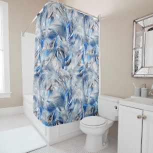 Blue Feather Elegant Modern and Stylish Shower Curtain