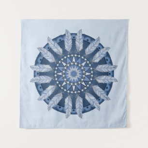 Blue Feather Mandala Tapestry