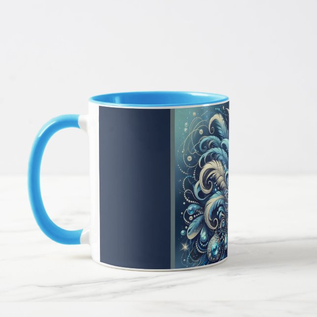 Blue Feather Masquerade Mask Illustration Mug (Left)
