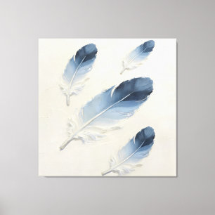 Blue Feather Modern Wall Art Impasto Canvas Print