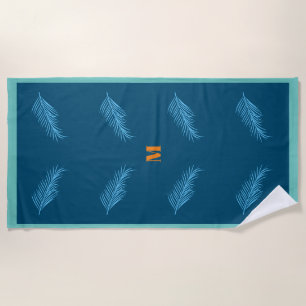 Blue Feather Pattern Monogram Personalised Summer Beach Towel