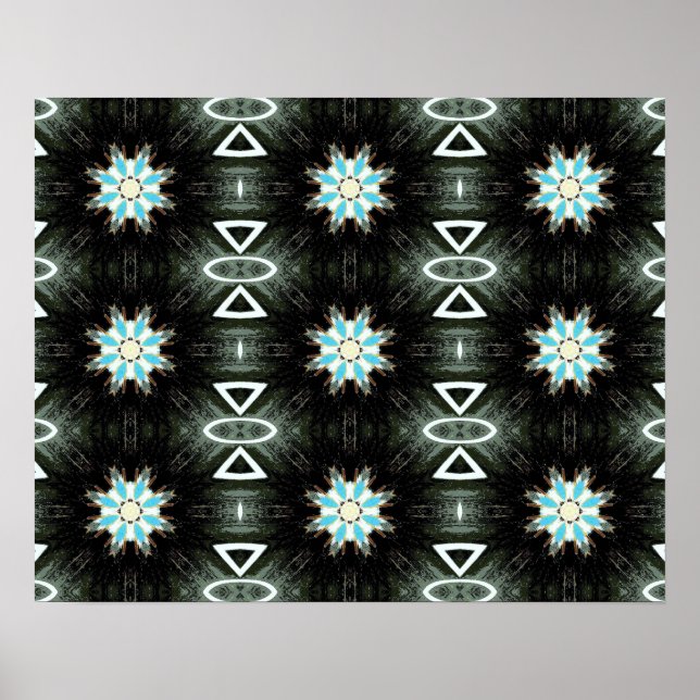 blue feather star-burst on black poster (Front)