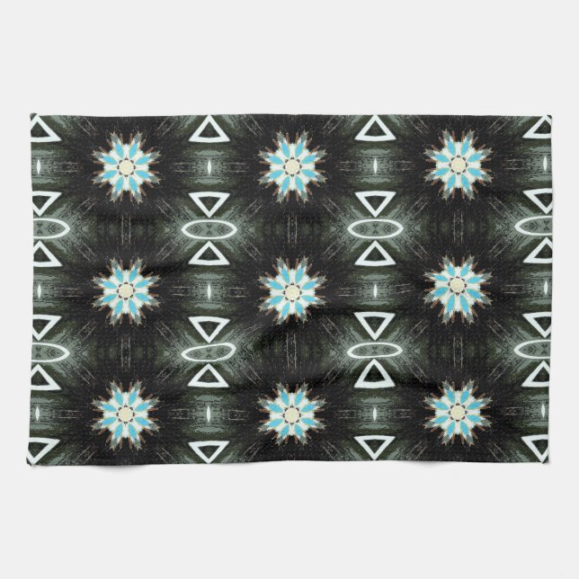 blue feather star-burst tea towel (Horizontal)
